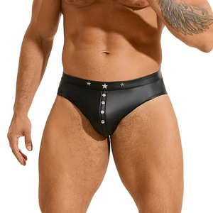 Calzoncillos de piel sintética de nuevo estilo, botón de metal, ropa de rendimiento para hombres, ropa de noche para discoteca - Product Image 1