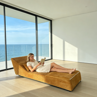 Canapé modulaire convertible en velours côtelé jaune avec support lombaire pour salle de loisirs familiale et villa sécurisée pour enfants