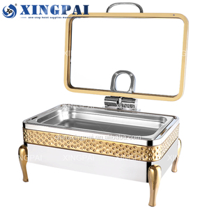 XINGPAI ชุดเครื่องอุ่น<span class=keywords><strong>อาหาร</strong></span>สเตนเลสสตีล,ทรงสี่เหลี่ยมผืนผ้าสีทองสำหรับโรงแรมระดับห้าดาวพร้อมฝาแก้วมองเห็นได้ - Product Image 4