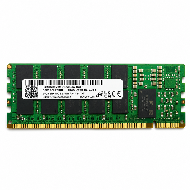 64GB DDR5-6400 ECC RDIMM Server Memory Module 2Rx4 PC5-51200 288-Pin 1.1V CL52 MTC40F2046S1RC64BD2