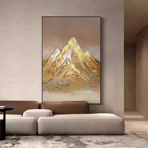 Hand Painted Golden Mountain Oil Painting Metal Frame 3D Abstract Landscape <b>Art</b> For Entrance Hall Decor - Product Image 3