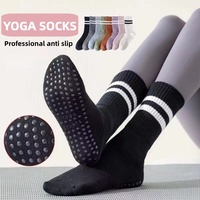 Chaussettes de yoga antidérapantes à double rayures pour femmes, avec semelle en silicone, pour Pilates et fitness, en coton, plusieurs couleurs, vente en gros