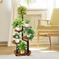 Supports de plantes hautes en bois et métal de style antique Support d'étagère à fleurs à plusieurs niveaux pour le salon et la chambre à coucher.