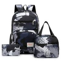 Ensemble de sacs à dos d'écolier 3-en-1 personnalisés OEM en tissu Oxford camouflage avec boîte à lunch isotherme et trousse pour enfants