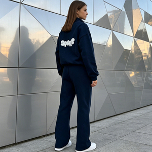 Ensemble de sweat-shirt pour femme imprimé en molleton de coton doux personnalisé de haute qualité Ensemble de 2 pièces à fermeture éclair - Product Image 4