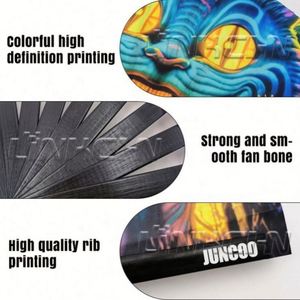 Abanico Plegable Grande de Kung Fu Promocional, de Bambú y Tela con Brillo, Decoración Floral Pintada a Mano Estilo Fiesta - Product Image 5