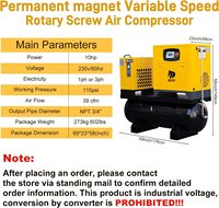 Compresseur d'air rotatif à vis à fréquence variable, lubrifié, refroidi par air, DAVV PM, 10HP/7.5KW, 39CFM, 125PSI, 80 gallons, industriel