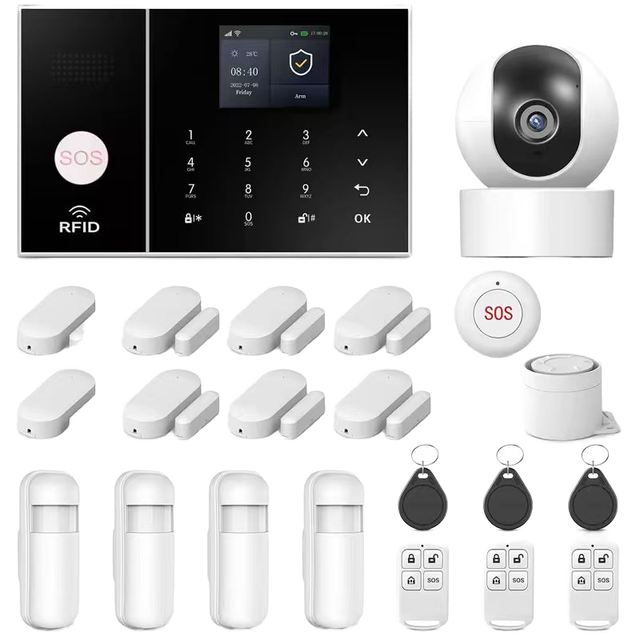 Tuya Alexa Smart Life Home Alarm System Kit 4G WiFi PIR Motion Sensor ABS Material App Remote Control SOS Function 10m Easy