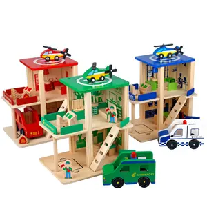 Hsp — jeu de rôle créatif pour enfants, jouets de simulation pour enfants, station de police, service de feu, en bois, vente directe d'usine