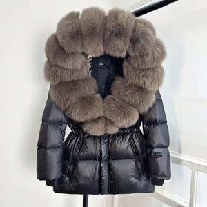 Manteau d'hiver à capuche en duvet de canard blanc personnalisé pour femmes avec veste en fourrure imperméable de style bureau à la mode pour femmes - Product Image 1