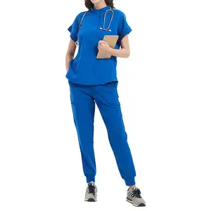 Small Stand-Up Collar Design Medical Uniform Nursing Scrubs Anti-Wrinkle Short Sleeve Hospital Uniforms
