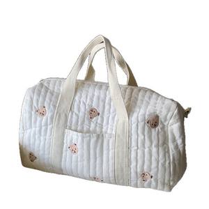 Bolsa de pañales bordada de gran capacidad, de lona, con asa suave y cierre de cremallera, para madres y bebés, para viajes, en blanco y negro - Product Image 5