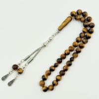 Chapelet de prière islamique Tisbiha en pierre œil de tigre 8mm 33 perles, cadeau du Ramadan, bracelet de perles, Misbaha Kaaba, chapelet musulman avec pompon