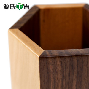 Yeswood Wooden Pen Holder Square 9.5x9.5x12.6cm <b>Rotating</b> <b>Desk</b> Organizer Office Study Stationery Storage - Product Image 3