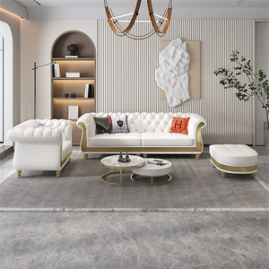 Juego de Sofás de Cuero Genuino de Lujo, Estilo Real, con Borde Dorado y Hebilla |   Sofá Modular Seccional Moderno para Villa con Garantía de 10 Años - Product Image 3