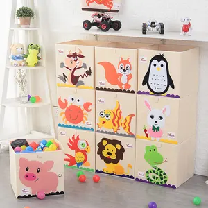 High Quality Folding Canvas Soft Fabric Sturdy Toy Kid Bins Storage Box With Animal