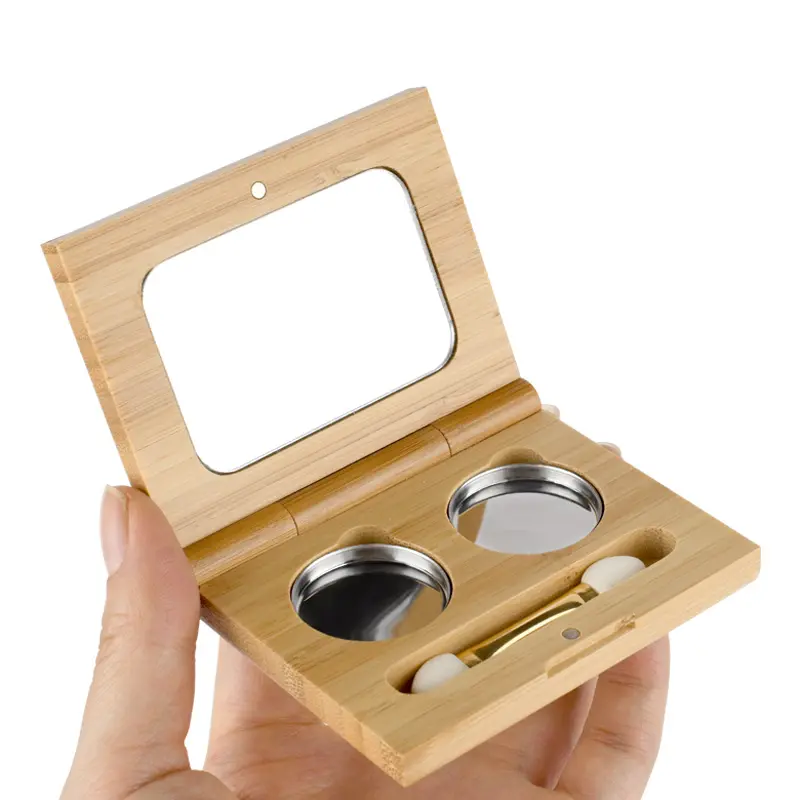 Caixa de bambu ambiental pura, caixa de maquiagem com espelho duplo, paleta da sombra com espelho