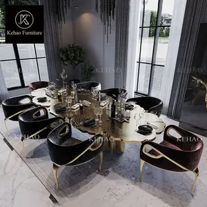 new special design dining room chairs modern luxury stainless steel dining table set 8 seater