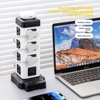 Multiprise universelle anti-surtension avec prises industrielles UK/US/EU, design vertical, charge sans fil, électrique