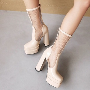 Bottes tendance anti-odeur respirantes à plateforme épaisse, bout carré, talon épais, bottines à fermeture éclair arrière pour femme, été - Product Image 6