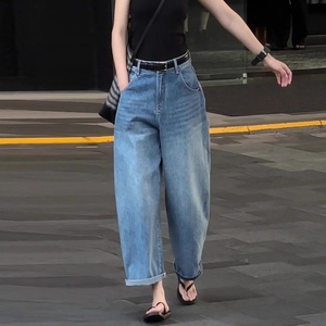 Pantalons à jambes larges taille haute pour femmes, tailles inclusives, 2025 |   Pantalon en jean respirant taille XL avec taille à boutons et devant plat - Product Image 3