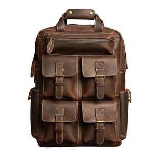 Classic Leather Travel Backpack <b>Large</b> Capacity Multiple Pockets Zipper Closure Soft Handle Casual Unisex Backpack - Product Image 1