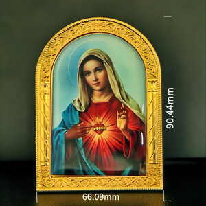 Artesanía Religiosa, Iconos Católicos de Jesús y la Virgen María, Decoración para el Hogar, Arco Dorado y Plateado - Product Image 3