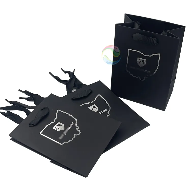 Cheap Wholesale Plain Black Custom LOGO Small Paper Gift Jewelry Bags with Handle