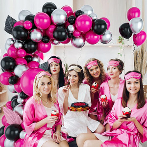 Cumpleaños telón de fondo decoración globo guirnalda Kit señoras niñas despedida de soltera decoraciones Rosa negro para fiesta de niña soltera - Product Image 4