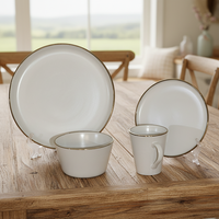 Service de vaisselle hôtelier 4 pièces en grès céramique blanc émaillé, classique et luxueux, résistant à la chaleur, compatible lave-vaisselle et micro-ondes