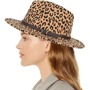 A tesa larga Floppy feltro Vintage Design classico Chepeau donna uomo all'ingrosso Cowboy Jazz Party Top Cap Unisex Leopard Fedora Hat