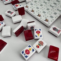 Jeu de Mahjong Américain en Acrylique Multicouche Rouge Vin, Motif Chinois Classique, Jeu de Société pour Fêtes Familiales, Cadeau, Stock US
