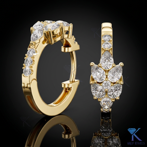 KRUP JEWELS Lab Grown CVD Brilliant Cut Diamond Cluster <b>Huggie</b> Hoop Earrings 100% <b>Solid</b> <b>Gold</b> IGI Certified Luxury Bridal Jewelry - Product Image 1