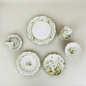 Assiette en porcelaine New Bone China, motif <span class=keywords><strong>Prairie</strong></span> <span class=keywords><strong>Verte</strong></span> de Pâques, avec lapin et fleurs sauvages de printemps - Product Image 4