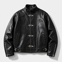 Blouson en cuir PU ciré vintage personnalisé, style aviateur, avec boucle à clip, coupe courte, style motard, streetwear, coupe oversize, manteau de moto