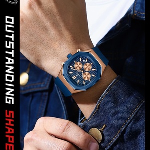 Montre-bracelet à quartz originale pour homme, chronographe, date, bracelet en silicone, montre homme étanche, lumineuse, montres de mode pour homme - Product Image 3