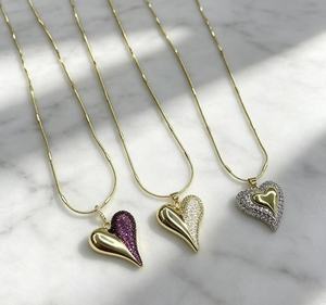 Collar de Corazón de Zirconia Bicolor Chapado en Oro al por Mayor de Fábrica, Colgante de Corazón con Cristales Pavé Multicolor, Joyería de Moda para Mujer - Product Image 4