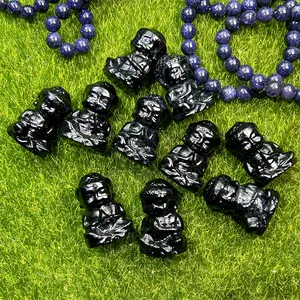 Natural Stone Hand Engraving 3cm Small Size Crystal Product Black Obsidian Buddha Statue For Meditation Decoration