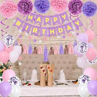 Set de Decoraciones para Fiesta de Cumpleaños Color Morado, Banner de Feliz Cumpleaños, Pompones de Papel, Borlas, Guirnalda, Confeti, Globos para Niñas y Mujeres