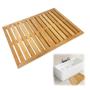 Tapis de salle de bain antidérapant en bois et bambou, accessoires de salle de bain résistants aux moisissures