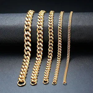 3-11mm No Nickel Jewelry Stainless Steel 14K 18k Mens Gold Curb Cuban Link Chain Necklace