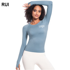 RUIQUWIN Veste de sport légère sans couture en élasthanne/nylon pour femme Vêtements de yoga à haute élasticité Manches longues Respirant - Product Image 1