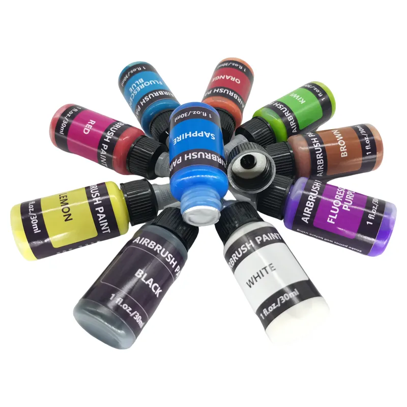 Nuevos productos Kit de pintura con aerógrafo Zapatos transparentes Pintura para acrílico Juego de pinturas acrílicas en tubos 12 colores Juego de color de agua