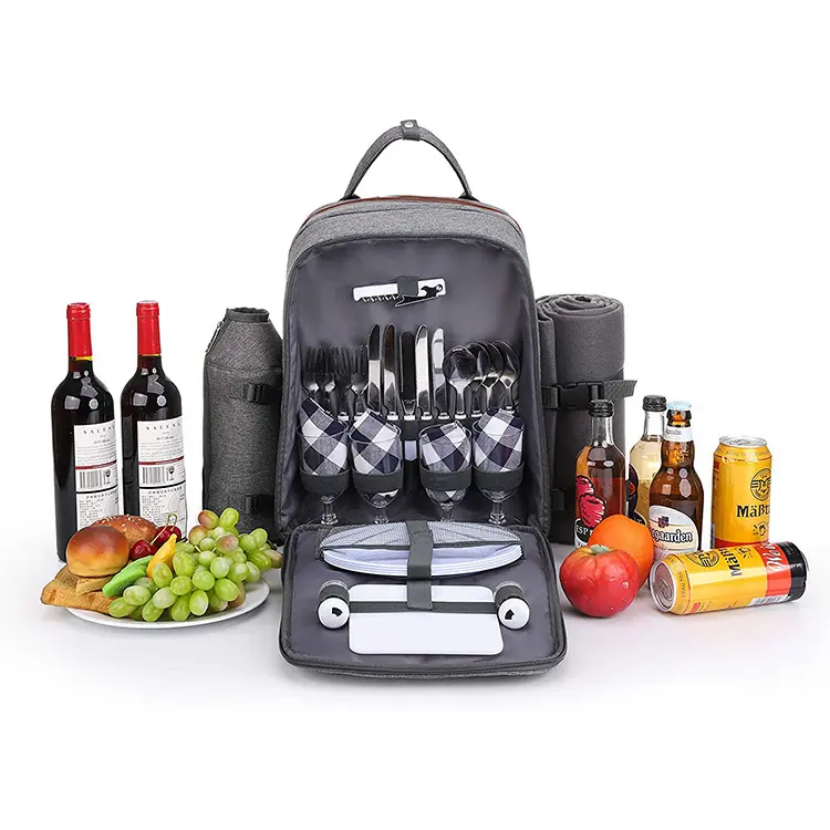 RU Picnic Backpack Basket Portable Travel Lunch BBQ Camping Wine Ice Insulated Cooler Box