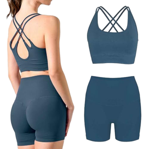 Pink Solid Ribbed Breathable Backless Crop Top Long Sleeves High Waist <b>Leggings</b> 2 Piece Yoga Set <b>Seamless</b> Ruched Full Length - Product Image 2