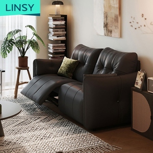 Divano Reclinabile in Pelle a Tre Posti con Angolo Quadrato, Gambe in Legno, Design Moderno, Cuscini Imbottiti in Spugna, Nero, per Hotel/Villa, Soggiorno - Product Image 1