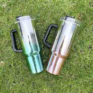 New 40Oz Sublimation <b>Mirror</b> Double Wall Magic Water Bottle Ombre Color Luxury Electroplated Tumbler With Straws - Product Image 3
