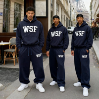 Ensemble de survêtement pour homme avec logo brodé appliqué, poids lourd, 2 pièces, sweat-shirt en coton et pantalon de jogging, ensemble de survêtement