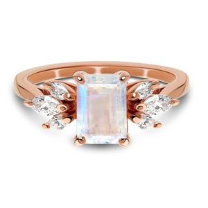 925 <b>Silver</b> Natural Stone Engagement <b>Ring</b> <b>Emerald</b> Cut Diamond Flower Design Prong Setting Women's Romantic Fine Jewelry Band - Product Image 2