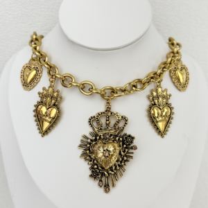 שרשרת צ'וקר חדשה בסגנון רטרו סִגְנוֹן בצבע זהב וינטג' - תליוני לב קדוש מרובים, תכשיטי תלבושות לנשים - Product Image 4